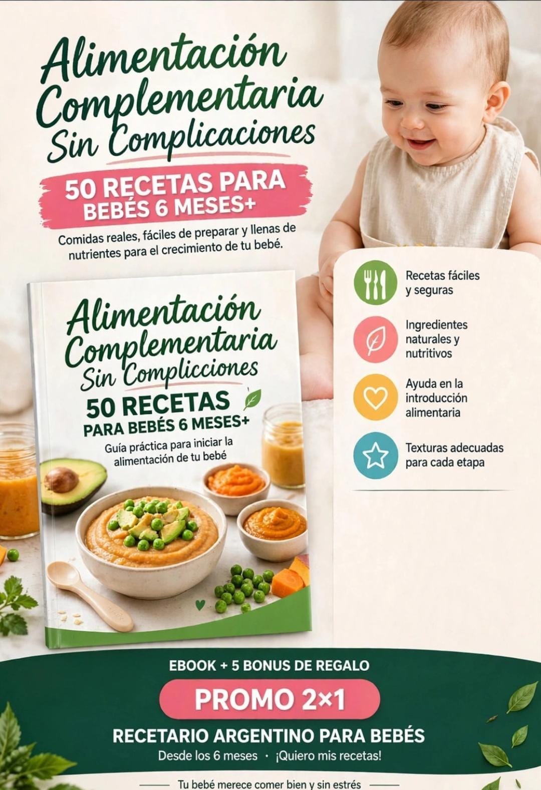 50 RECETAS BLW 6M+: PACK 2X1+5 BONUS